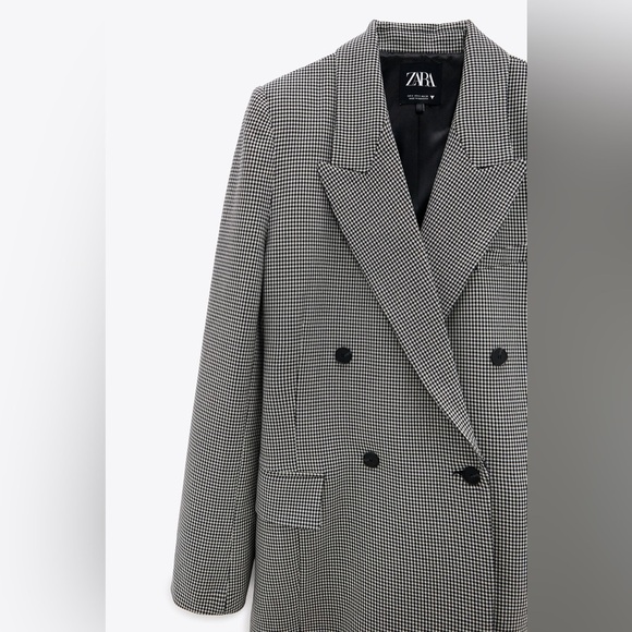 Zara Double breasted Checked Blazer Black White M - Picture 5 of 11